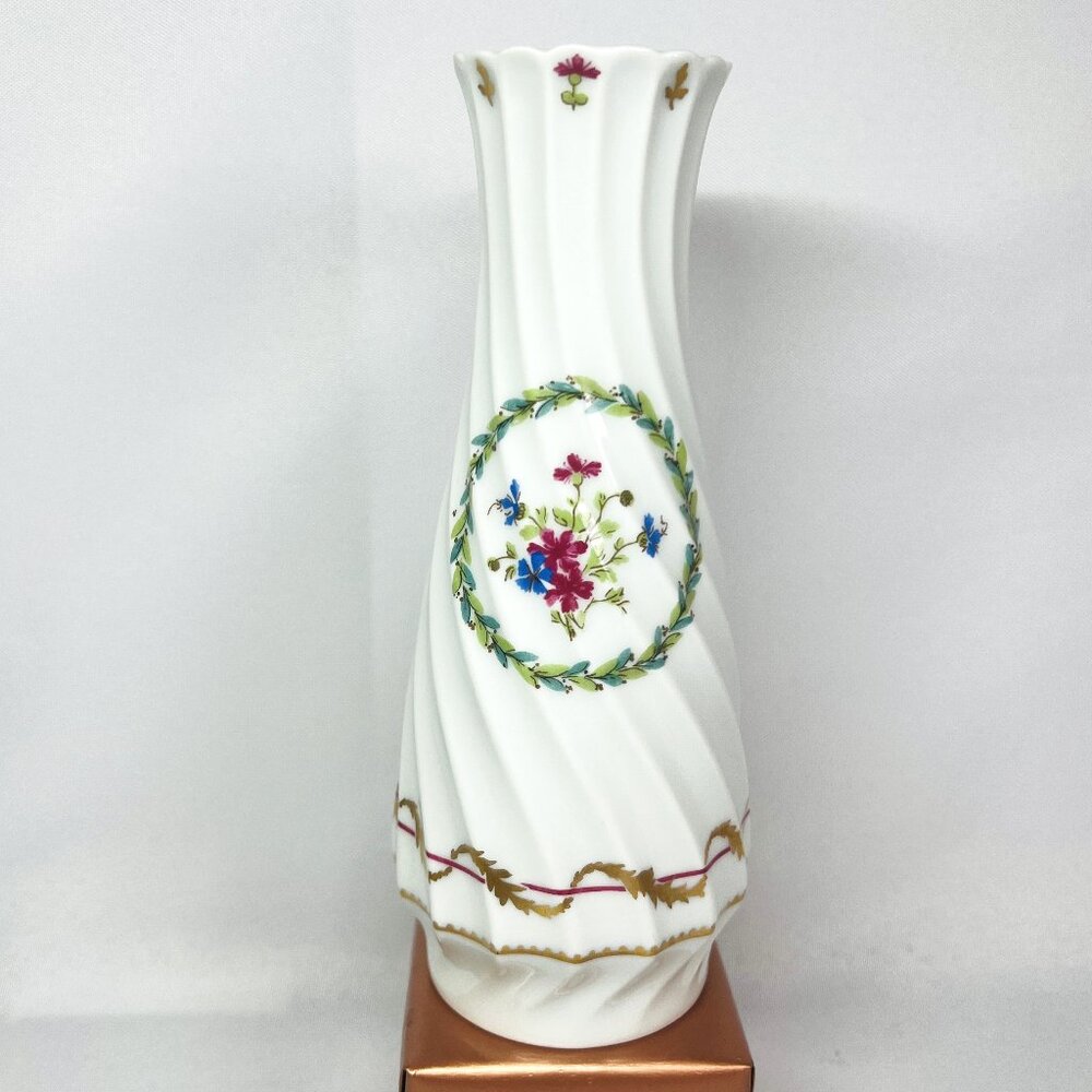 Haviland Limoges Porcelain Swirl Vase Vintage Vieux Paris Green France 1982